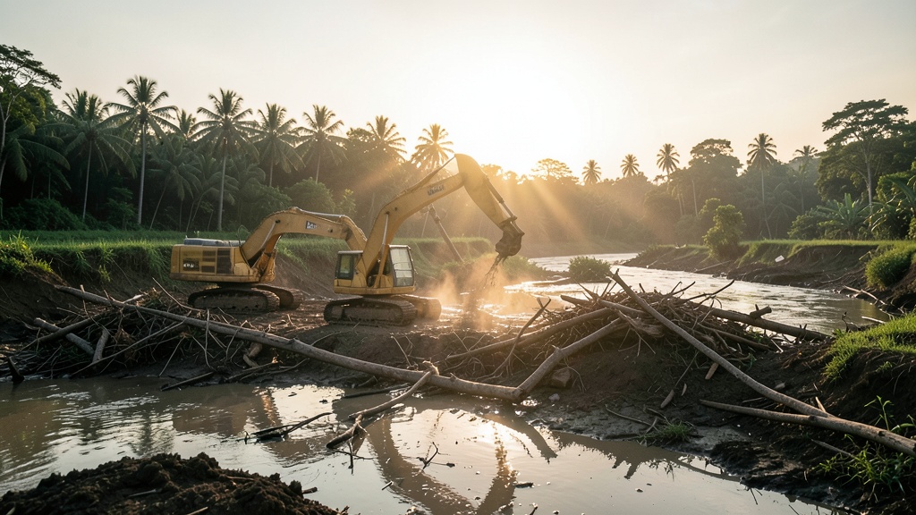 Prefectura del Guayas reconstruye tramo y desazola río Bucay en Naranjal