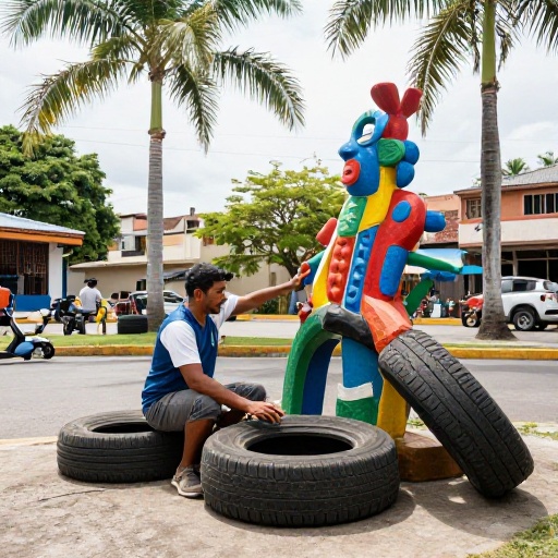 Guayaquil transforma llantas usadas en arte para una exposición circular