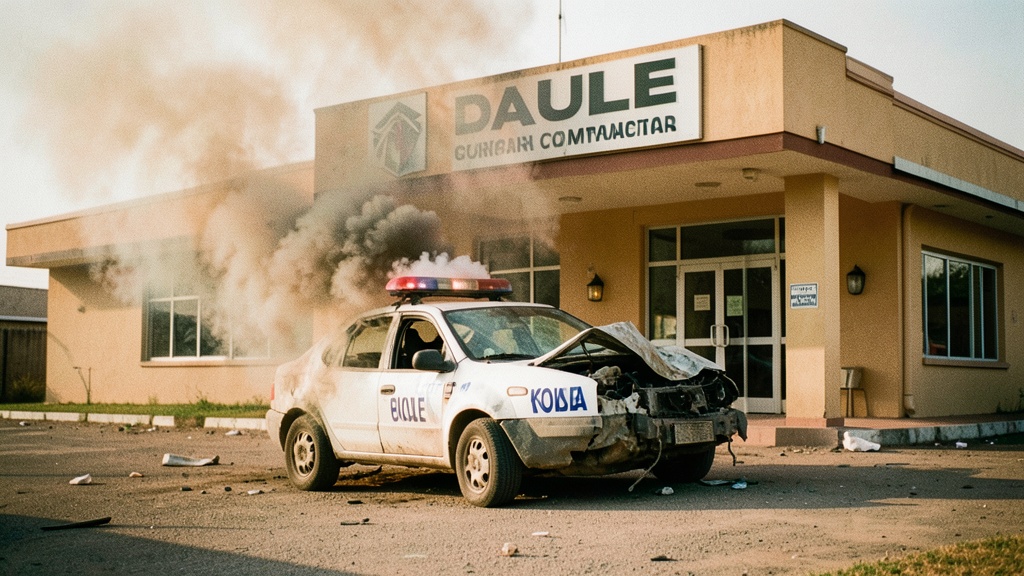 Explosión en el comando policial de Daule deja patrullero destruido