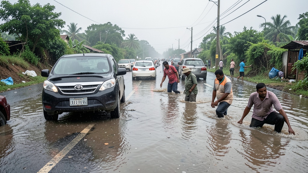 Tránsito colapsado en vía a Daule por lluvias e inundaciones cerca de Perimetral Pascuales