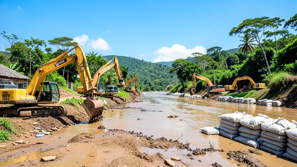 Prefectura del Guayas despliega maquinaria para proteger a Salitre ante crecida del Vinces