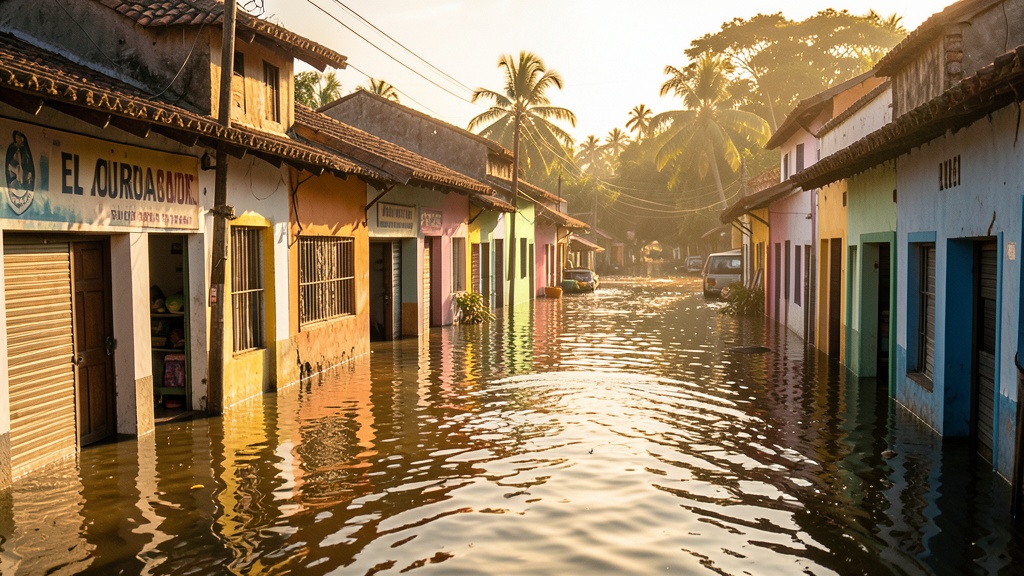 Inundaciones en El Laurel: Río Pula desbordado deja calles bajo agua y negocios dañados