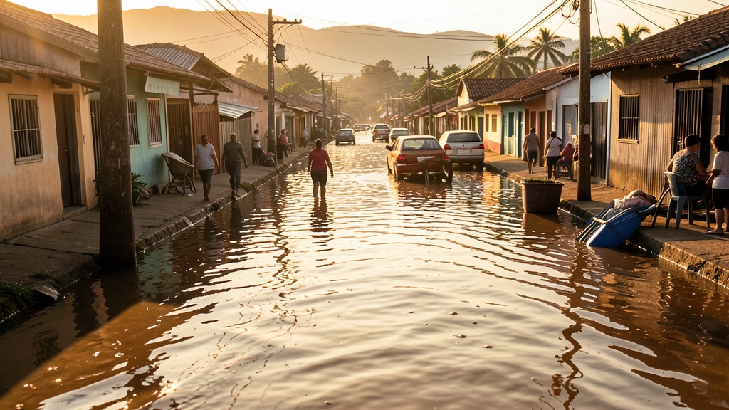 Inundación en El Laurel por el río Pula deja calles anegadas y recintos aislados