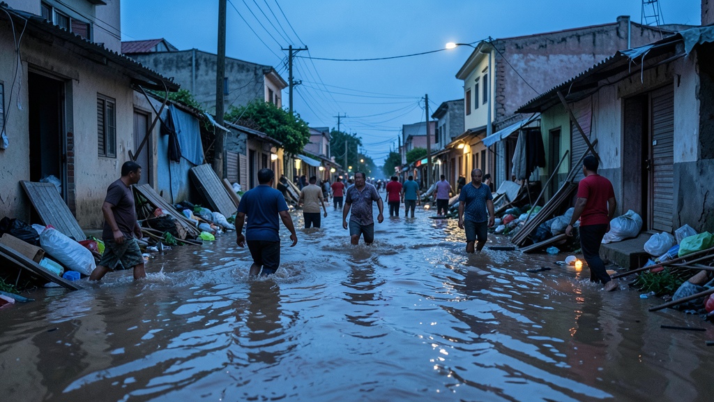 Lluvias intensas dejan a Urbanización La Rioja bajo el agua en Daule
