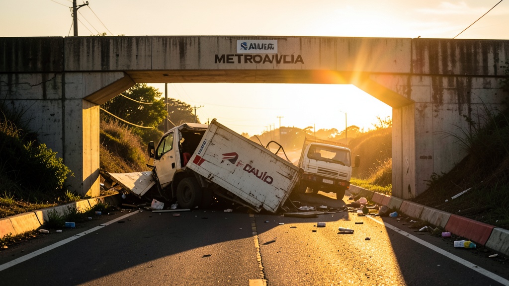 Pórtico vial cayó sobre carril de Metrovía en Daule tras impacto con tráiler