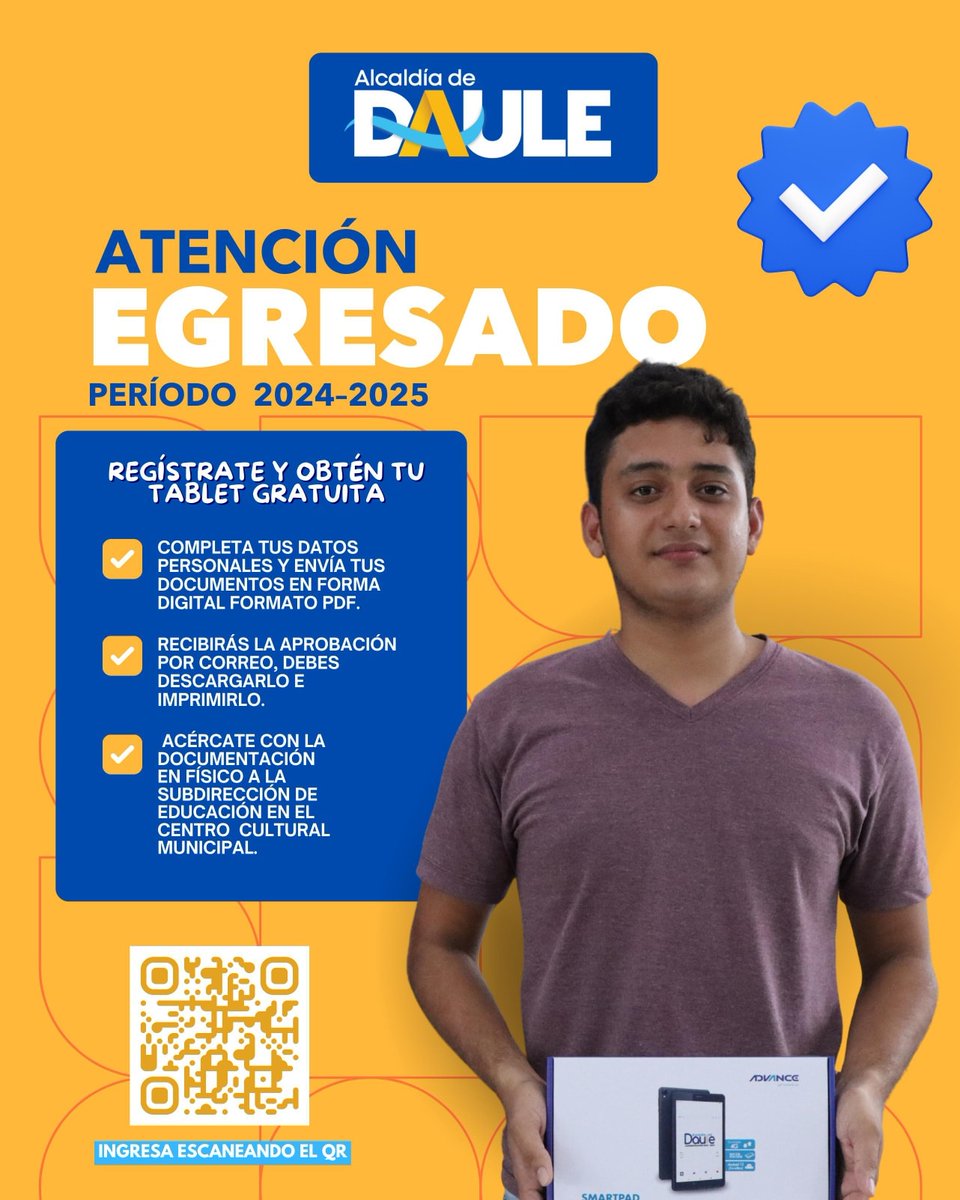 Alcaldía de Daule regala tabletas a bachilleres de la promoción 2024-2025