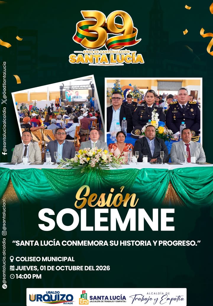 Santa Lucía celebra 39 años de cantonización con sesión solemne y compromiso local