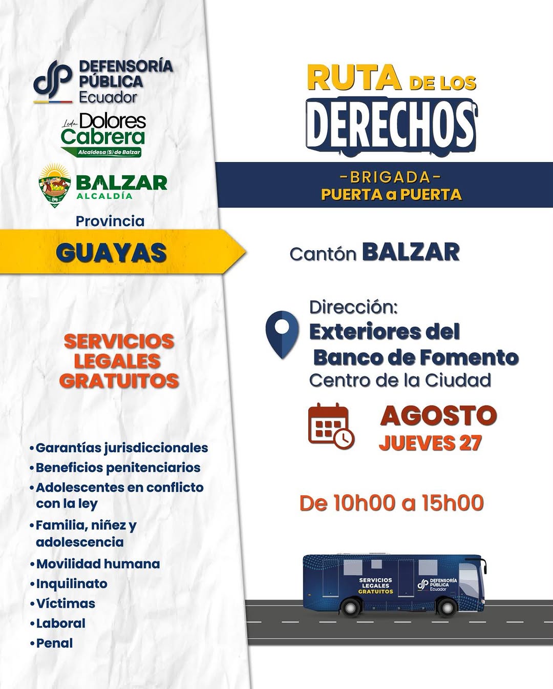 Brigada Puerta a Puerta 'Ruta de los Derechos' llega este jueves a Balzar
