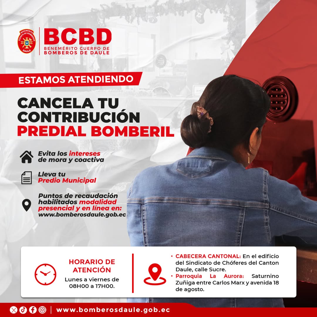 Puntos habilitados para pagar Contribución Predial Bomberil en Daule y La Aurora
