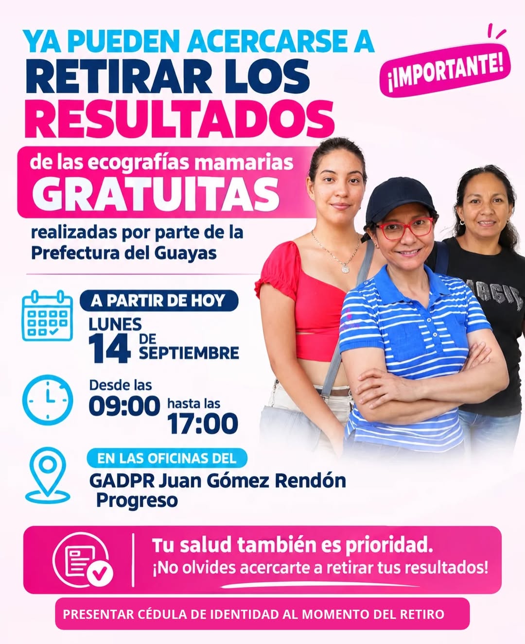 Progreso: Mujeres pueden retirar resultados de ecografías mamarias gratuitas hoy