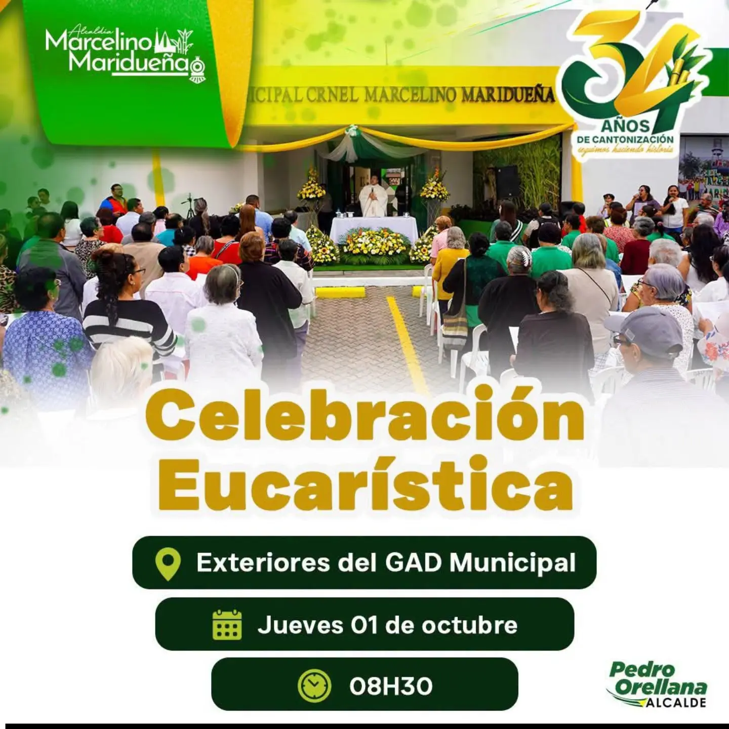 Marcelino Maridueña celebra 34 años de cantonización con eucaristía en el parque municipal