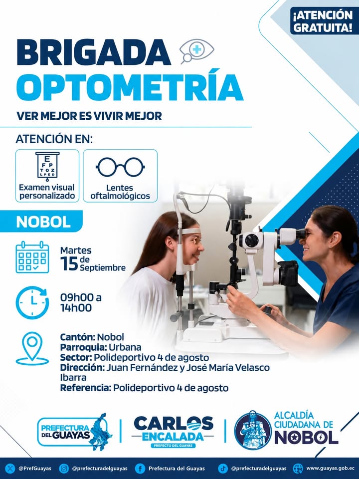 Brigada de Optometría gratuita llega a Nobol este martes para mejorar la salud visual
