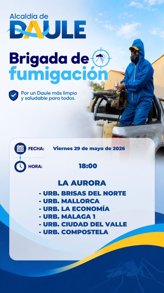 Brigada de fumigación del GAD Daule inicia jornada en La Aurora este jueves 29