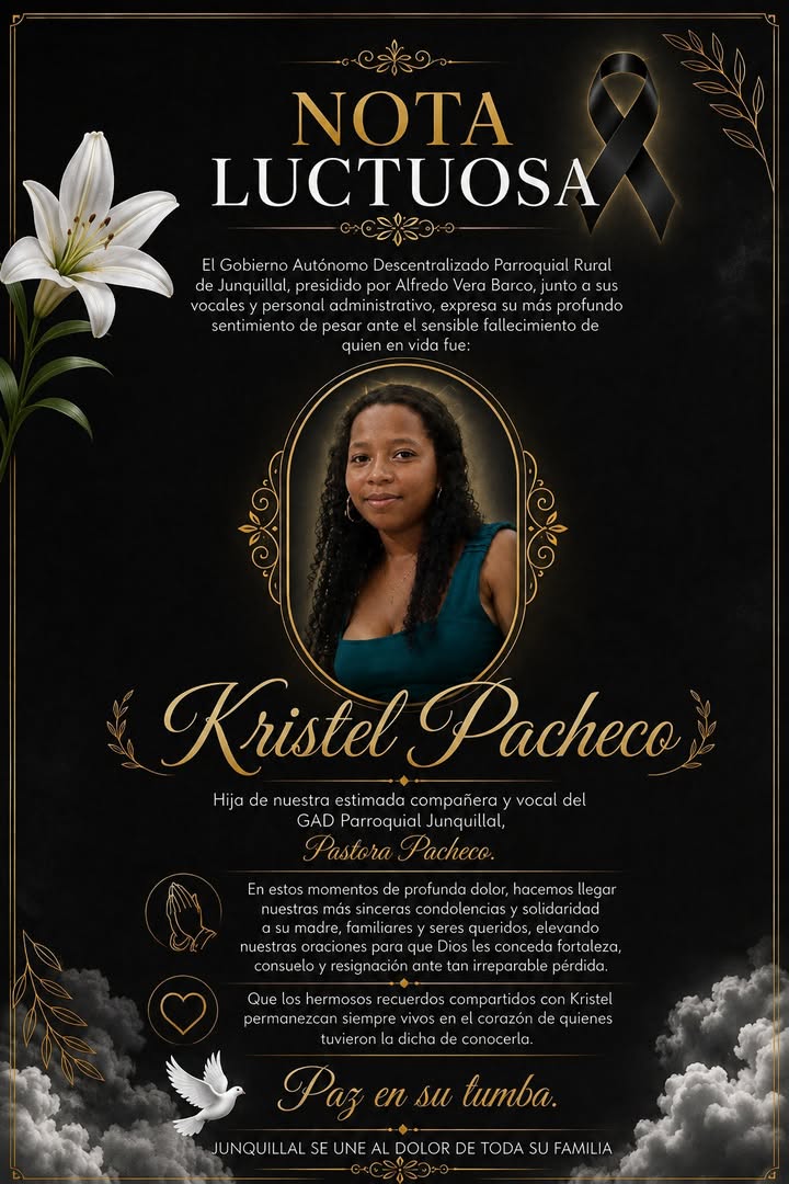 Luto en Junquillal: El GAD Parroquial lamenta el fallecimiento de Kristel Pacheco