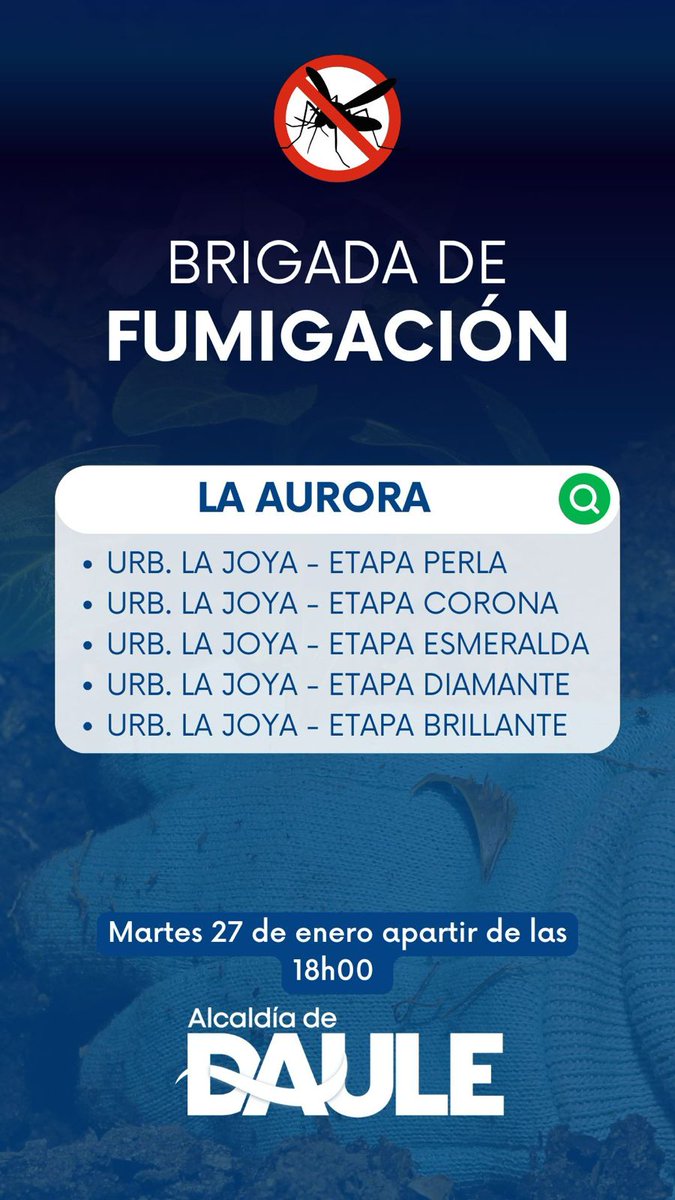 Brigada de fumigación del Municipio de Daule llega a los sectores desde las 18h00