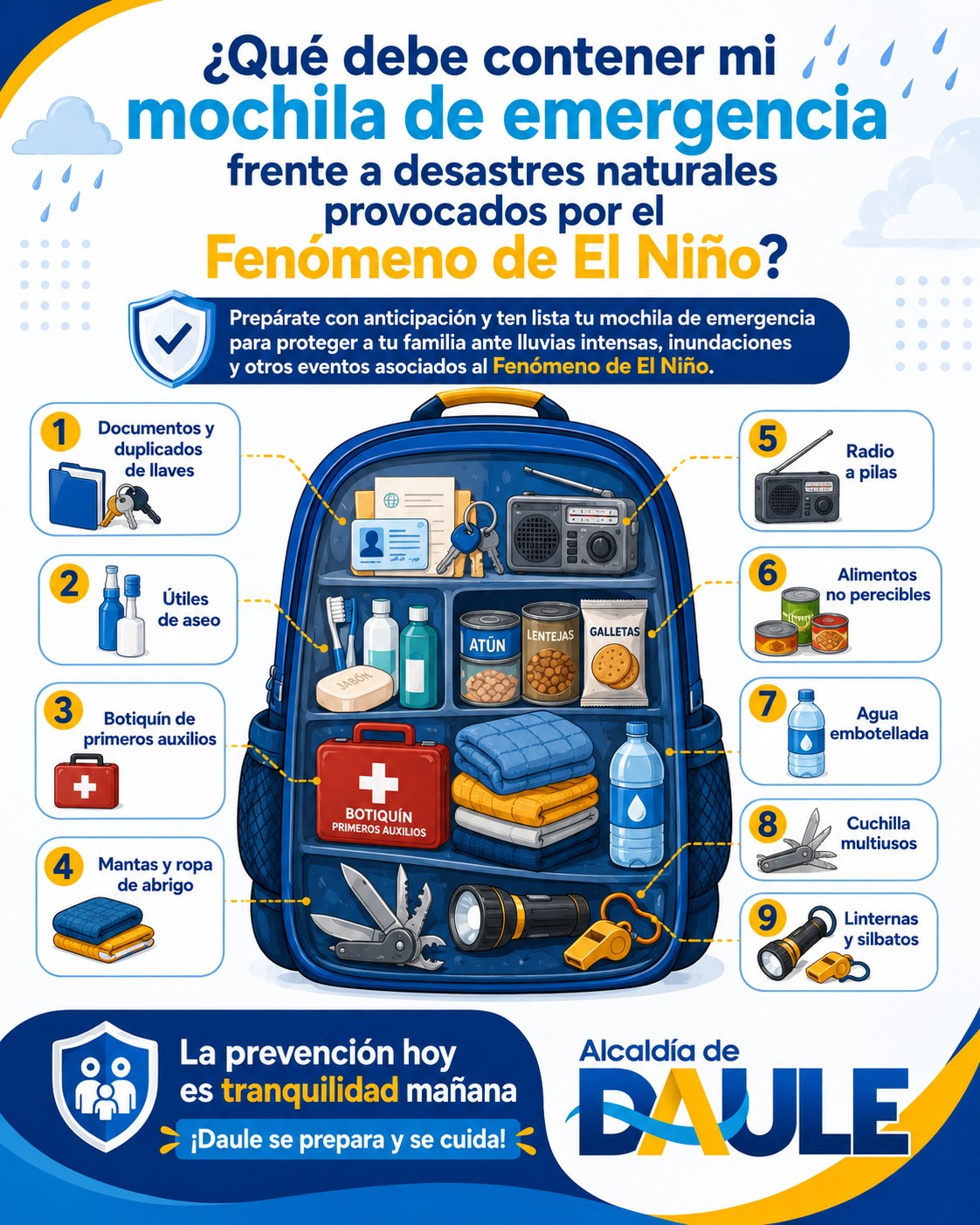 Daule prepara a hogares ante lluvias intensas del Fenómeno El Niño
