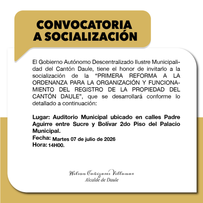Daule abre participación ciudadana para ordenanzas este 7 de julio
