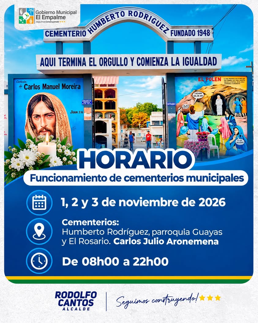 Horarios especiales de cementerios en El Empalme para el feriado