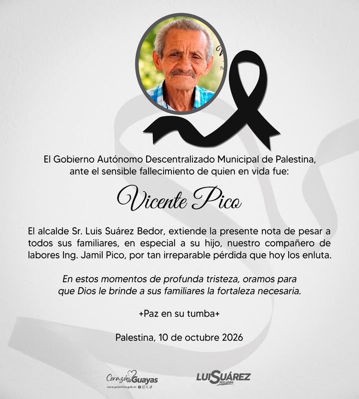 La Alcaldía de Palestina lamenta el fallecimiento de Vicente Pico