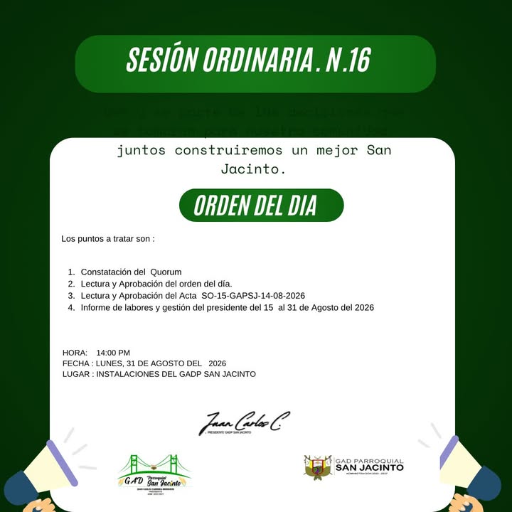 GAD San Jacinto convoca a la ciudadanía para fortalecer el tejido social y la participación comunitaria