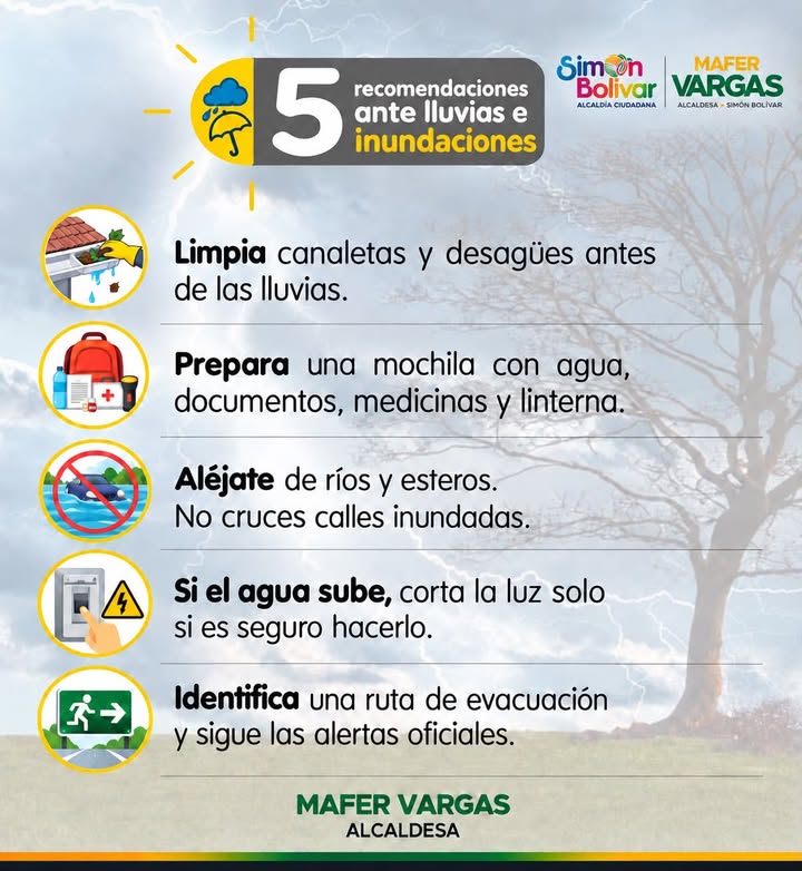 Simón Bolívar advierte sobre lluvias repentinas y recomienda mochila de emergencia