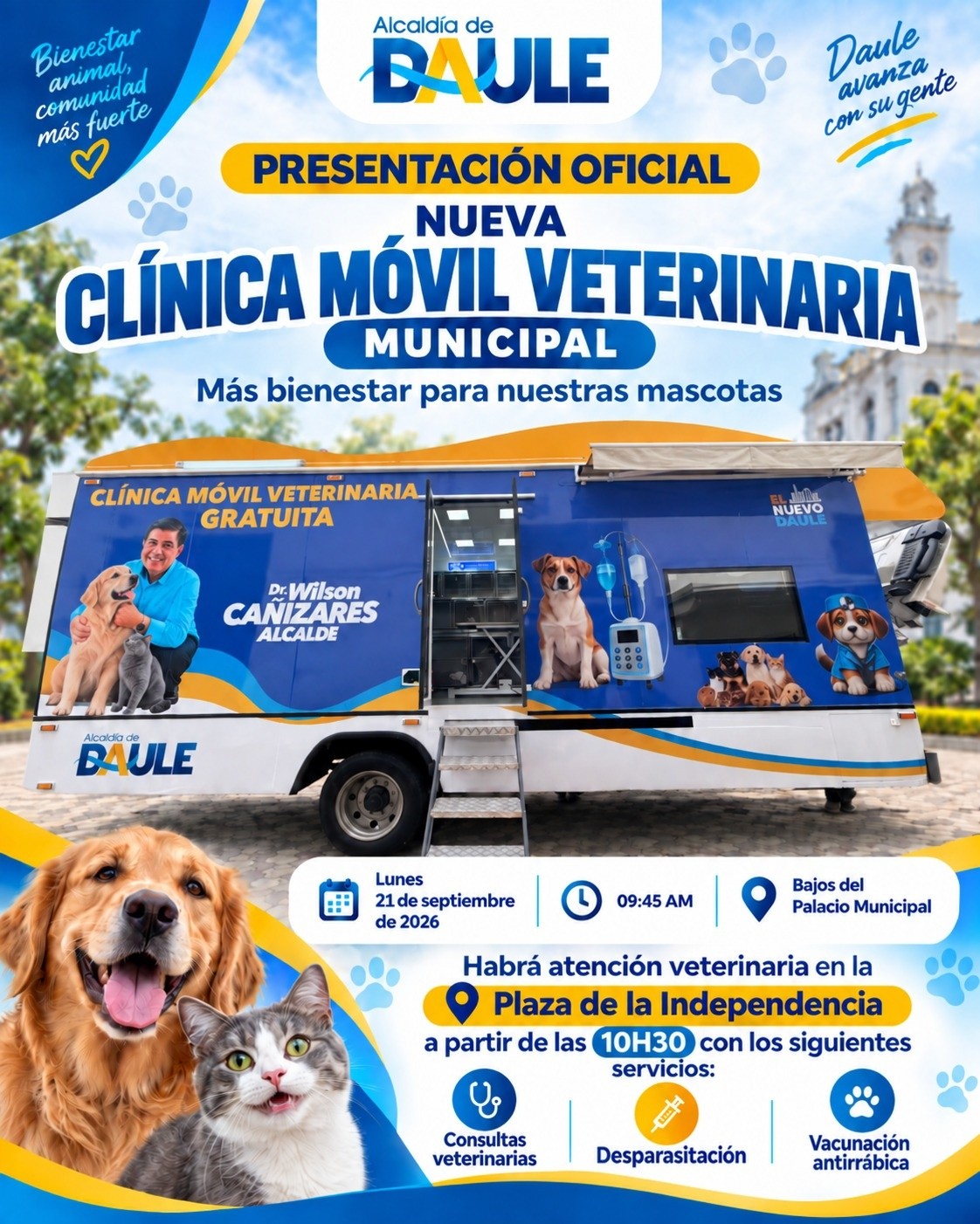 Alcaldía de Daule presenta Clínica Móvil Veterinaria con atención gratuita en La Aurora