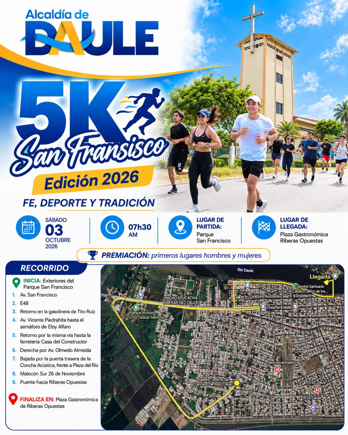 5K San Francisco 2026: Carrera deportiva une a Daule este sábado en el Parque San Francisco