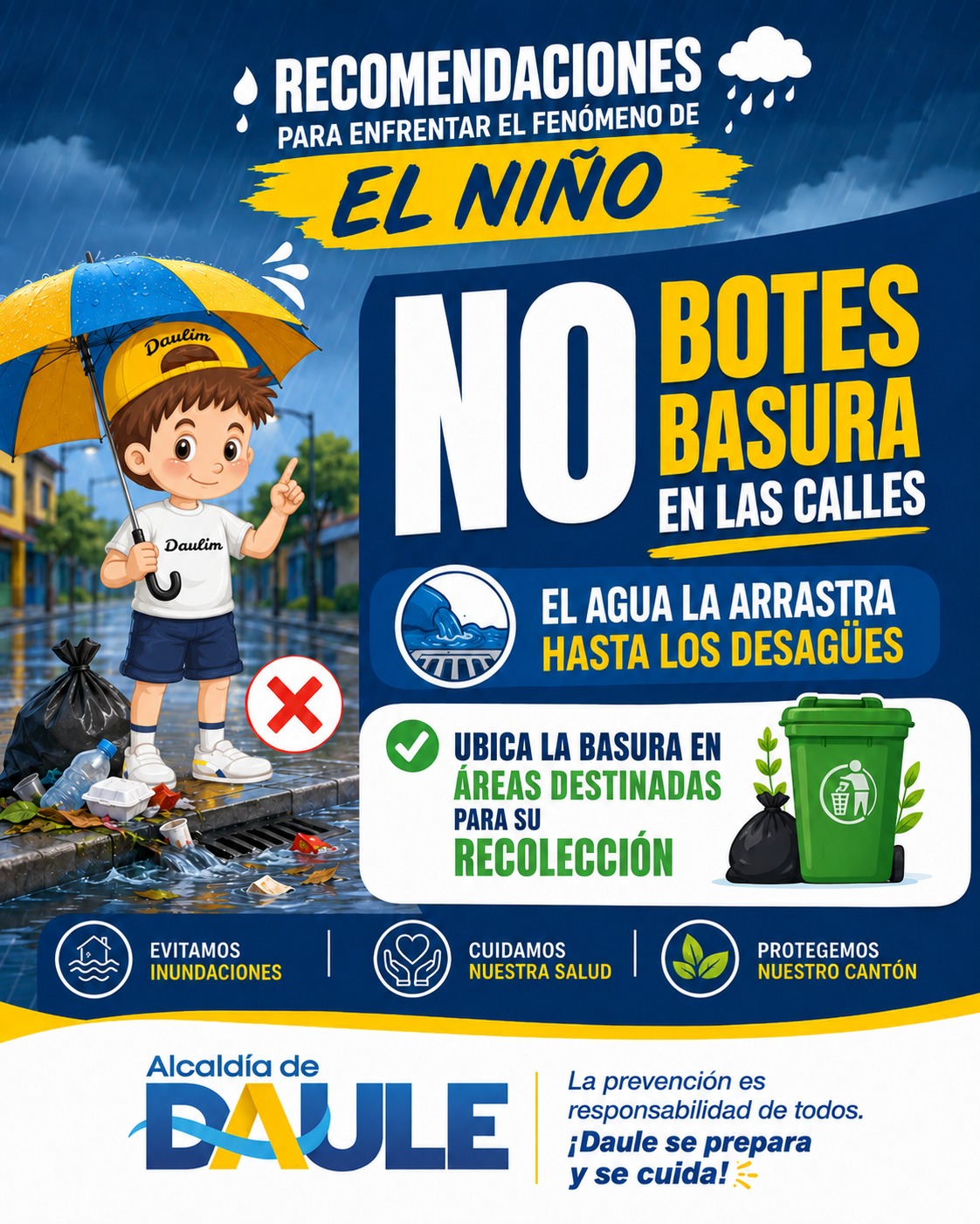 Alcaldía de Daule alerta: la basura en las calles agrava inundaciones por el Niño