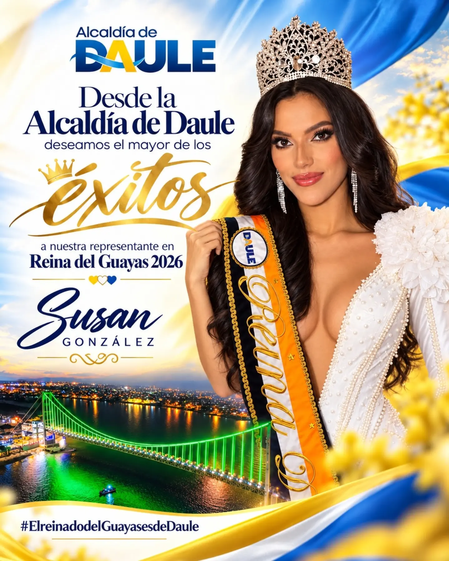 Susan González, Reina de Daule, representará al cantón en el certamen Reina del Guayas