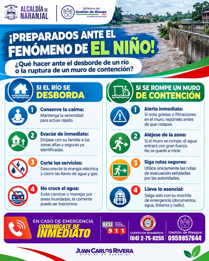 Alcaldía de Naranjal emite protocolos ante el Fenómeno del Niño para proteger a sus ciudadanos