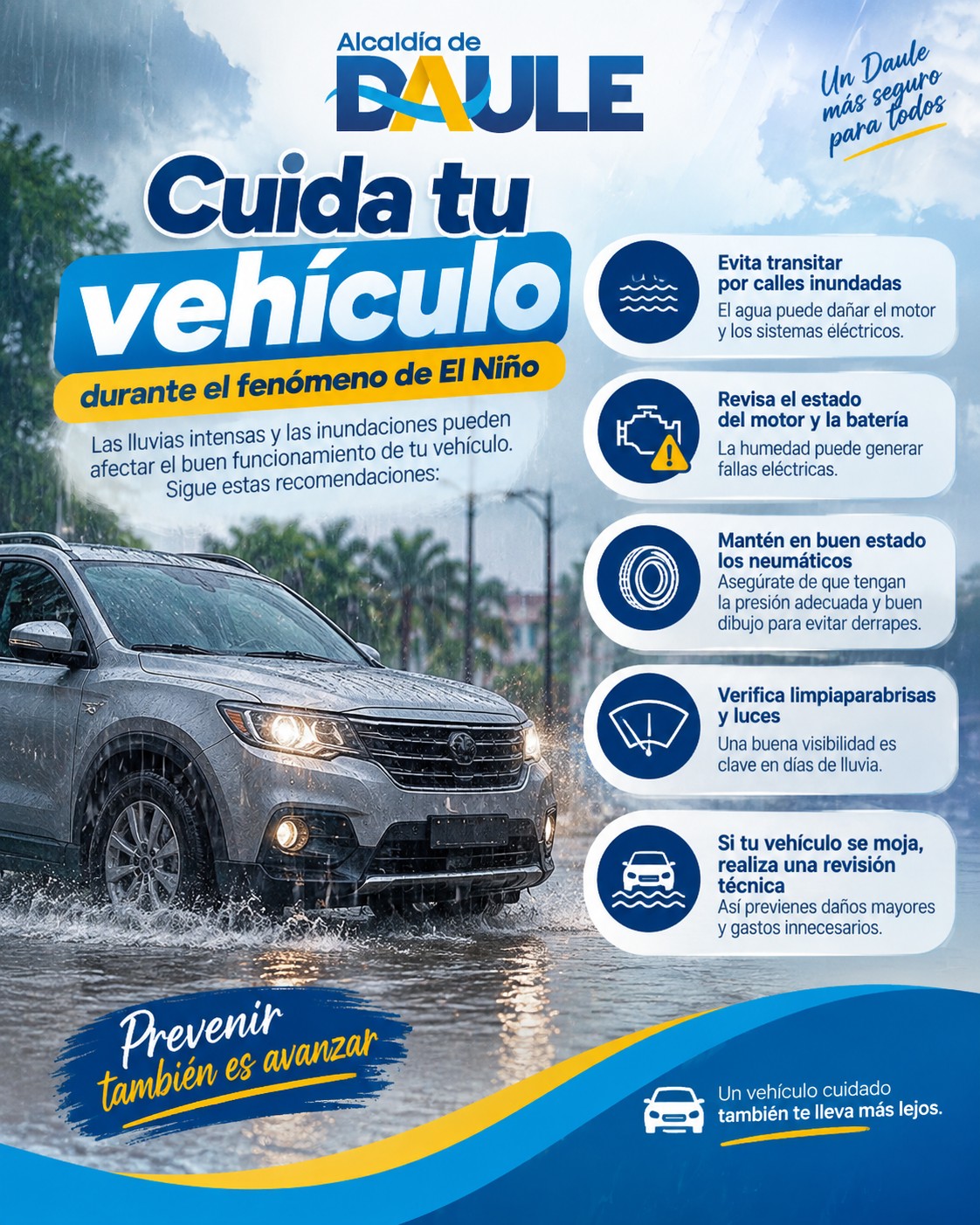 Alcaldía de Daule recomienda precaución vehicular ante lluvias del Niño