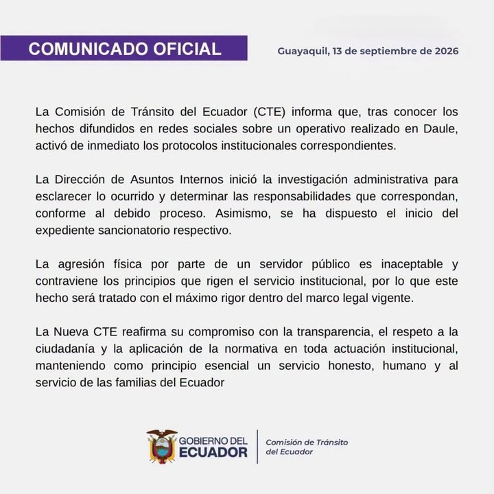 CTE investiga agresión física a ciudadano en operativo de tránsito en Daule