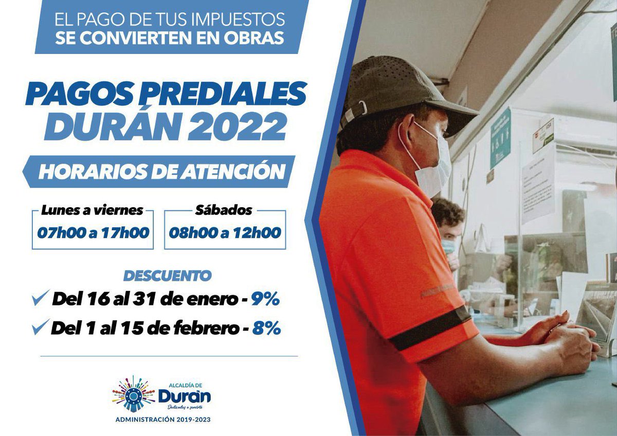 Durán: Pagá el predial del 16 al 31 de enero y obtené descuento