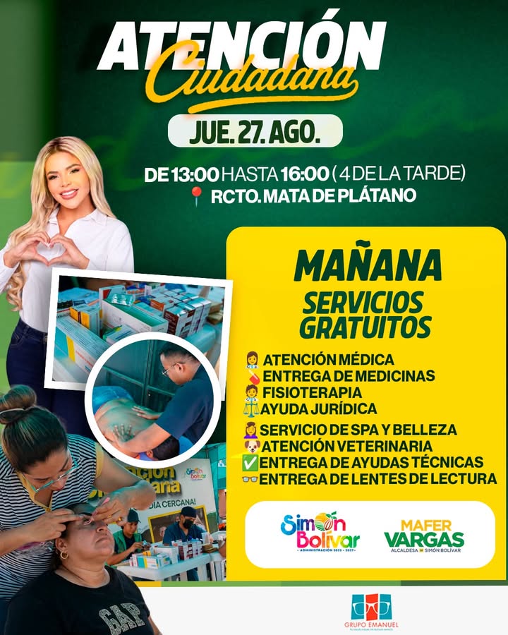 Simón Bolívar lleva servicios gratuitos al sector Mata de Plátano este jueves 27