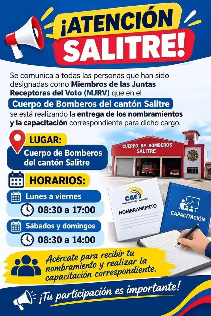 Personales para miembros de Juntas Receptoras del Voto en Salitre