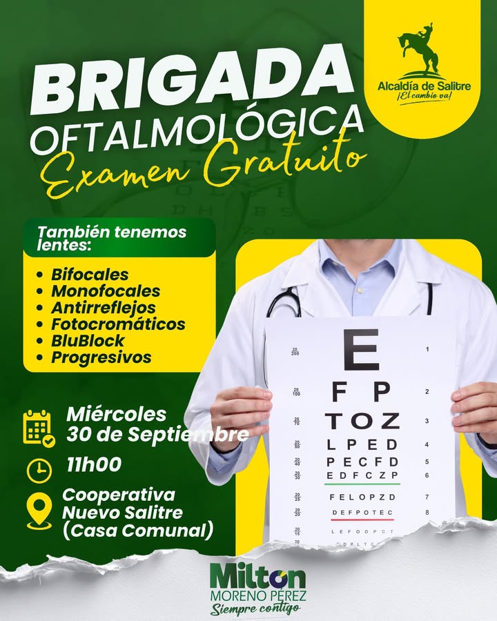 Brigada oftalmológica gratuita llega a Nuevo Salitre para cuidar tu visión