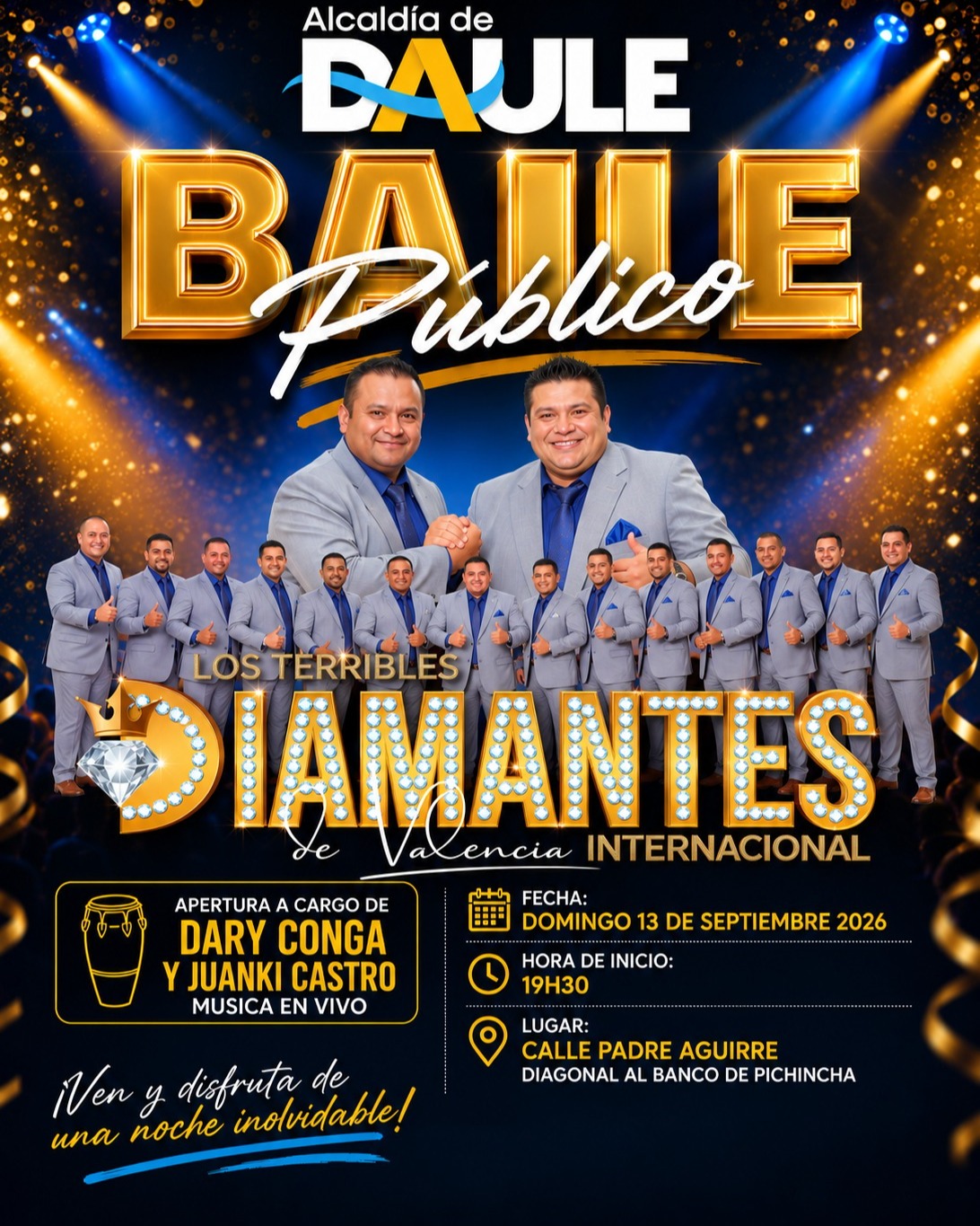 Daule vive una noche de fiesta: Baile Público con Los Terribles Diamantes este domingo 13