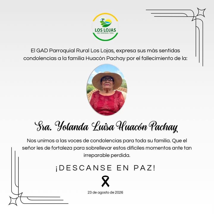 El GAD Los Lojas expresa duelo por el fallecimiento de Yolanda Huacón