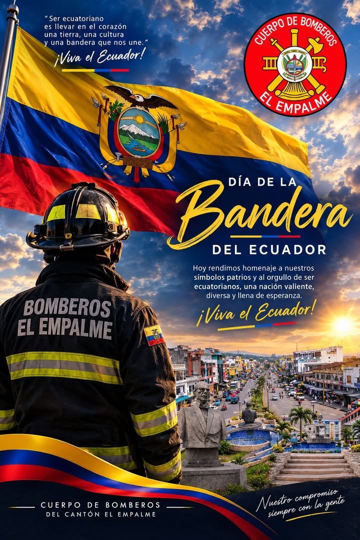 Bomberos de El Empalme rinden homenaje a la Bandera Nacional
