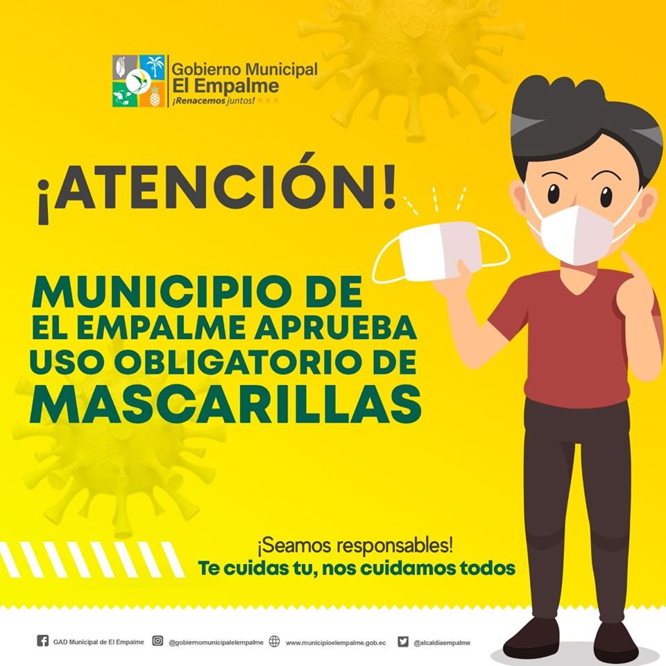 Concejo de El Empalme obliga el uso de mascarilla en espacios públicos