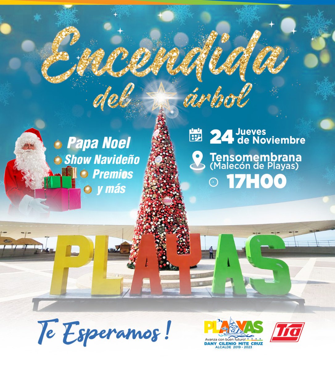 Playas encendió su árbol de Navidad con show y Papá Noel en la Tensomembrana