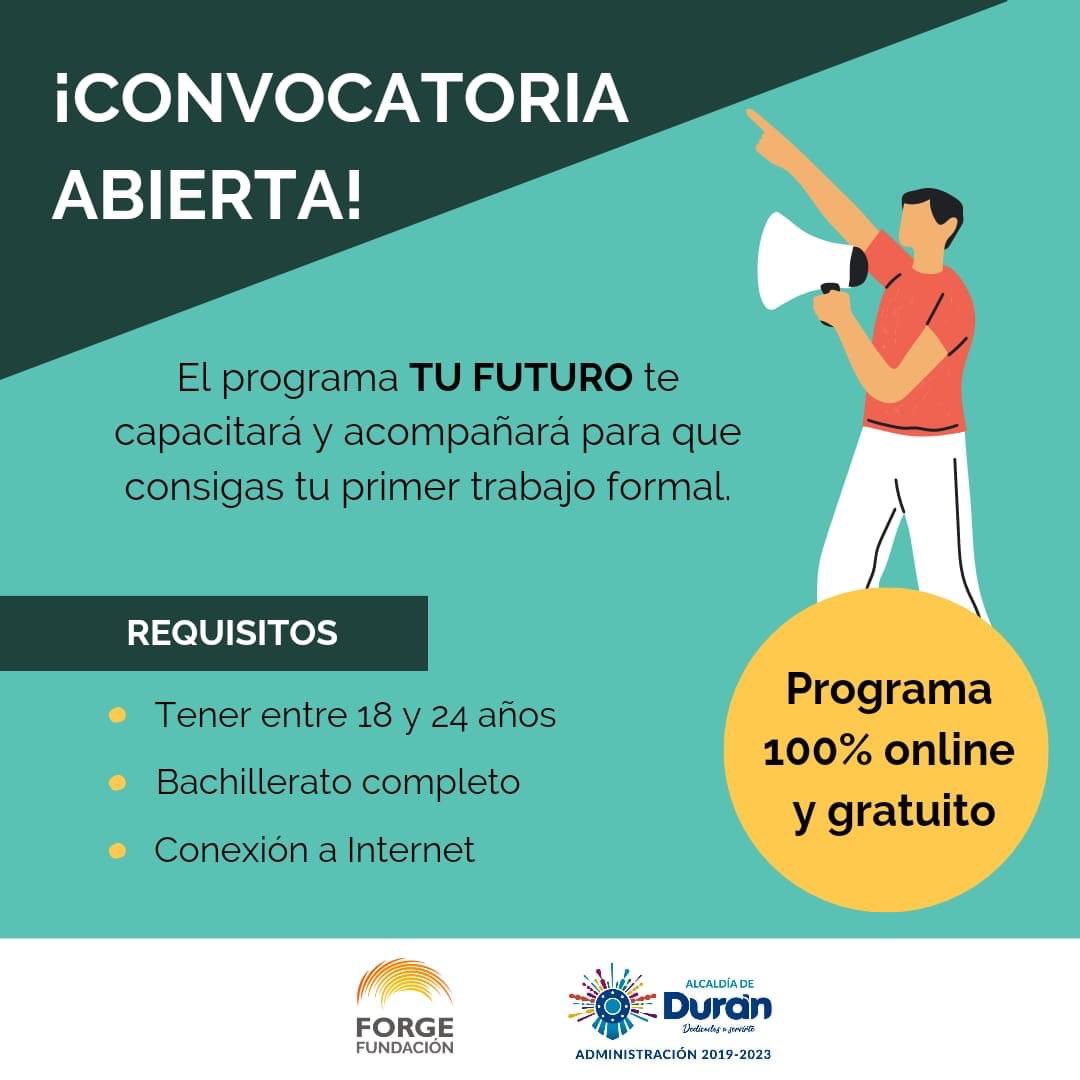 Jóvenes de Durán pueden inscribirse en programa gratuito para buscar su primer empleo