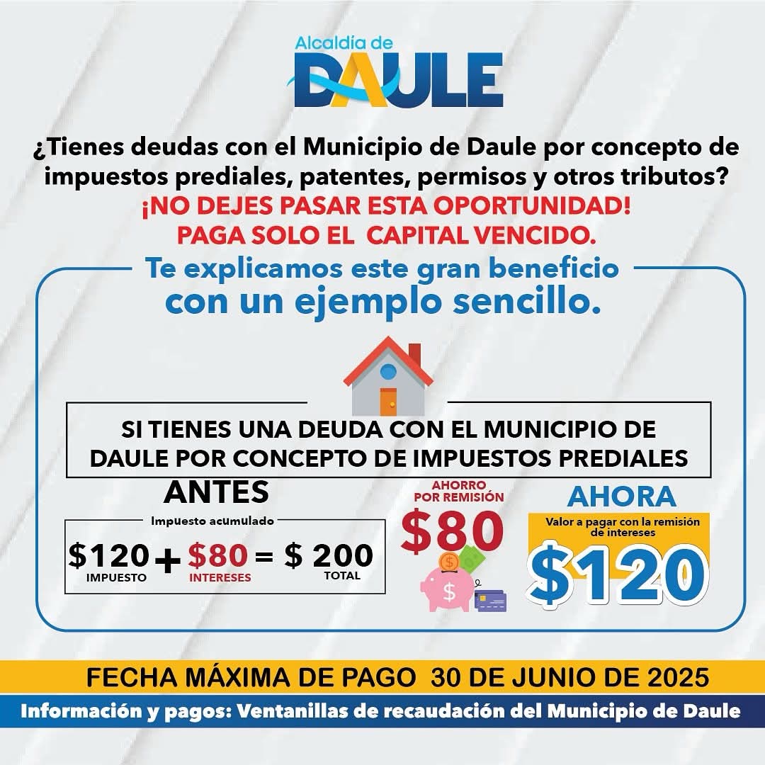 Municipio de Daule ofrece remisión de intereses por multas hasta el 30 de junio