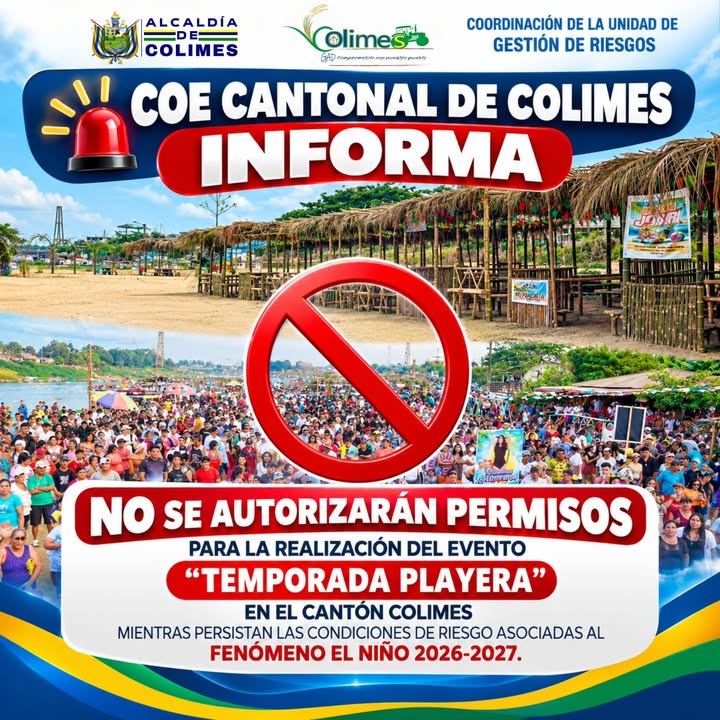 COE de Colimes prohíbe 'Temporada Playera' por riesgo climático y mantiene alerta activa