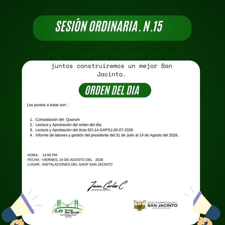 GAD San Jacinto convoca a ciudadanía para participar en decisiones locales