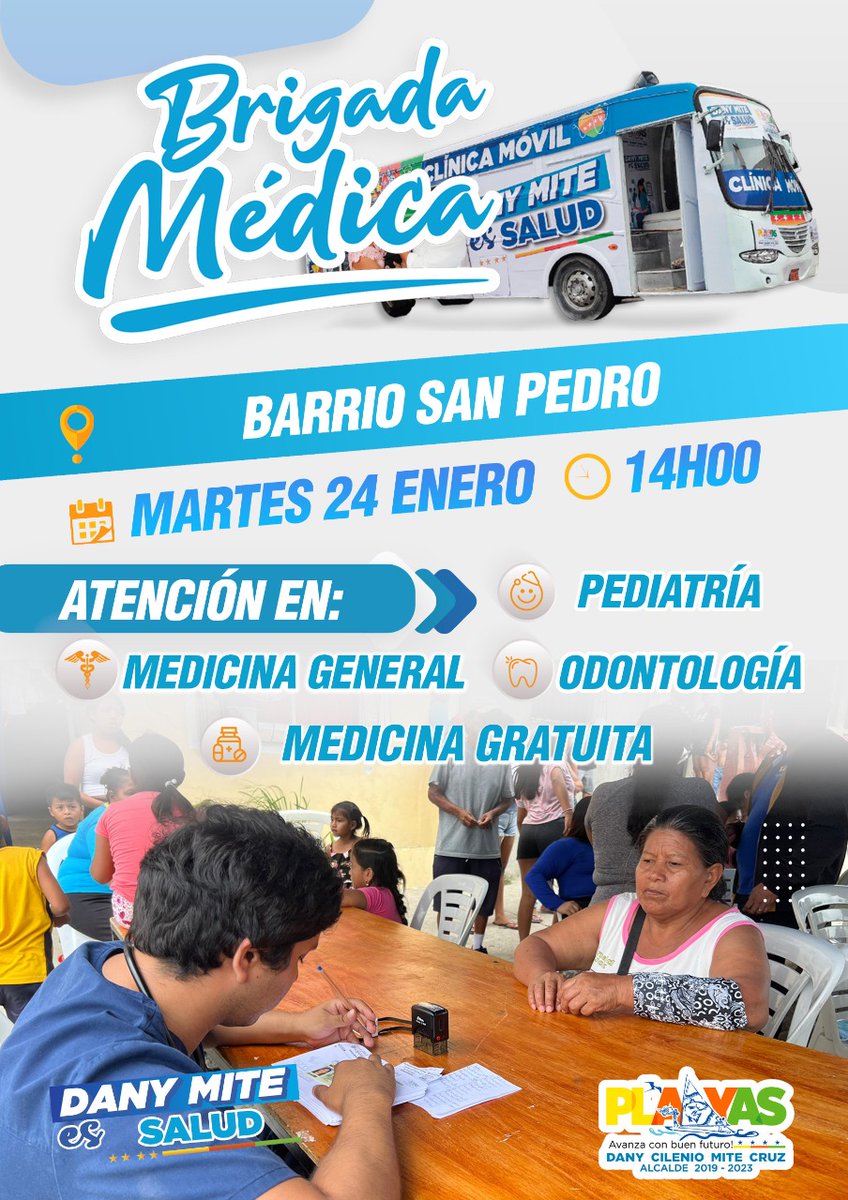 Brigada móvil de salud del Municipio de Playas atiende en San Pedro este martes