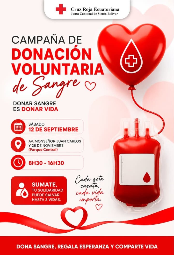 Simón Bolívar convoca campaña de donación de sangre este sábado en el Parque Central