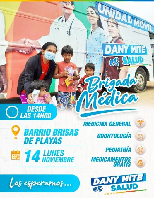 Brigada móvil de salud atiende gratis en Brisas de Playas este lunes 14
