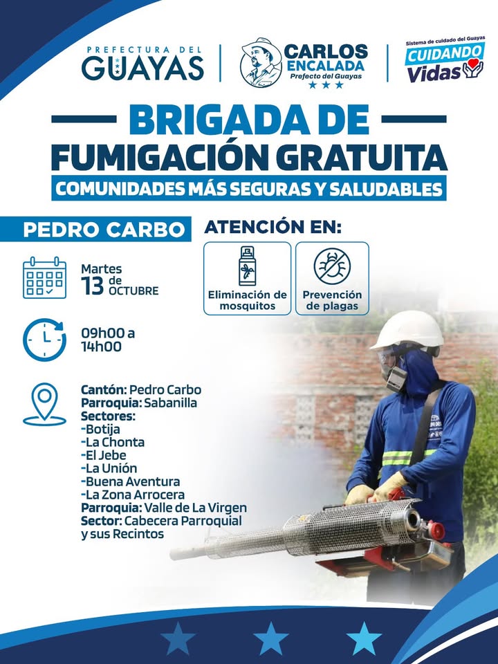 Prefectura del Guayas inicia fumigación contra plagas en recintos rurales de Sabanilla