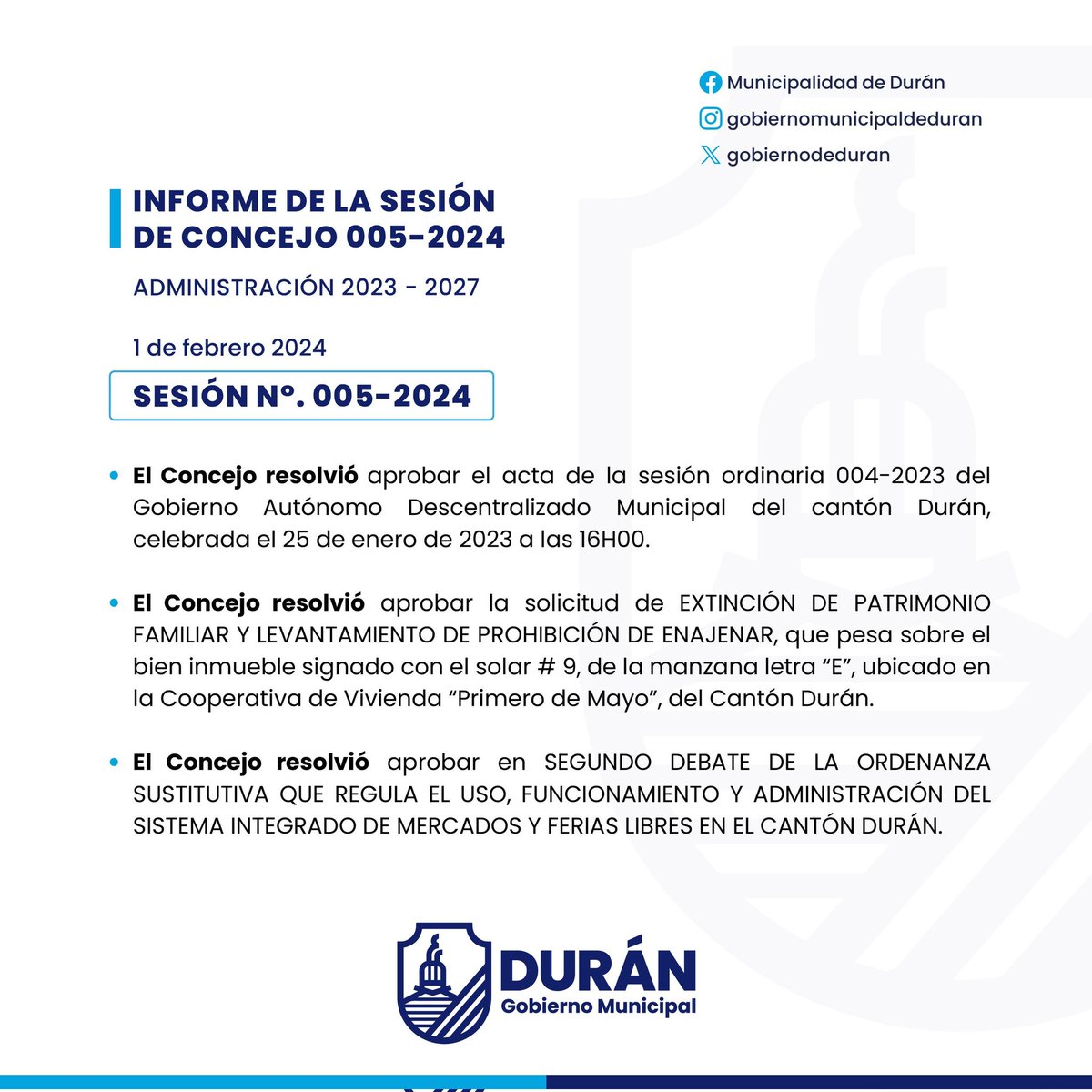 Concejo de Durán aprueba reforma del sistema integrado de mercados en segundo debate